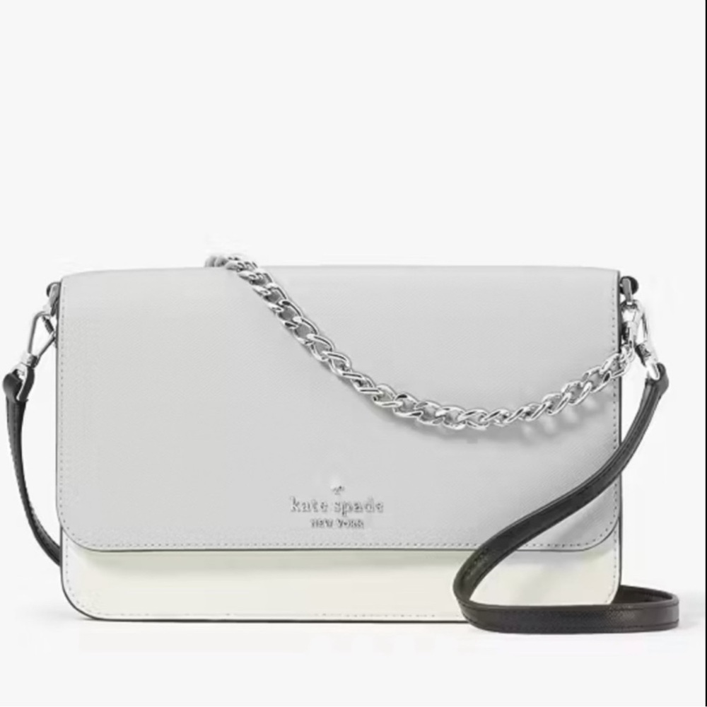 Kate Spade Madison Flap Gray and white Crossbody Bag NWT